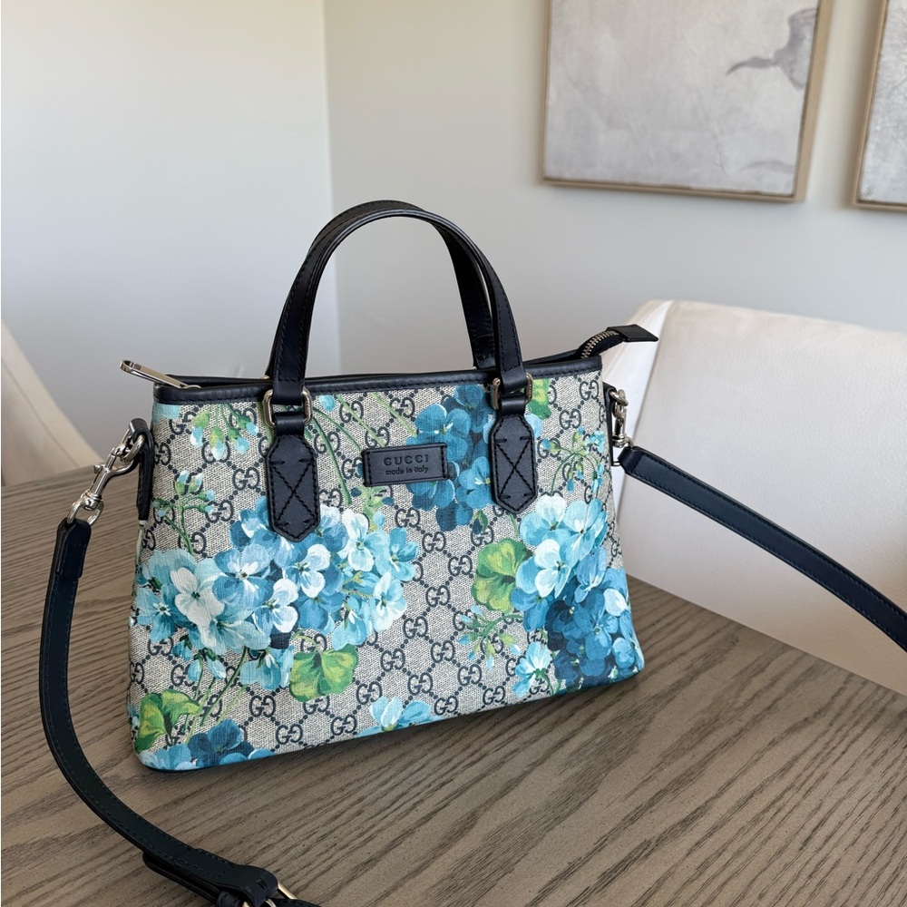 Gucci Blue and Black Satchel with Floral Design - Picture 2 of 4